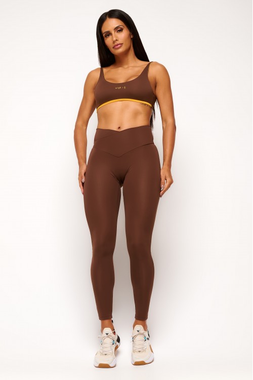 Calça Legging Marrom Básica Transpassada